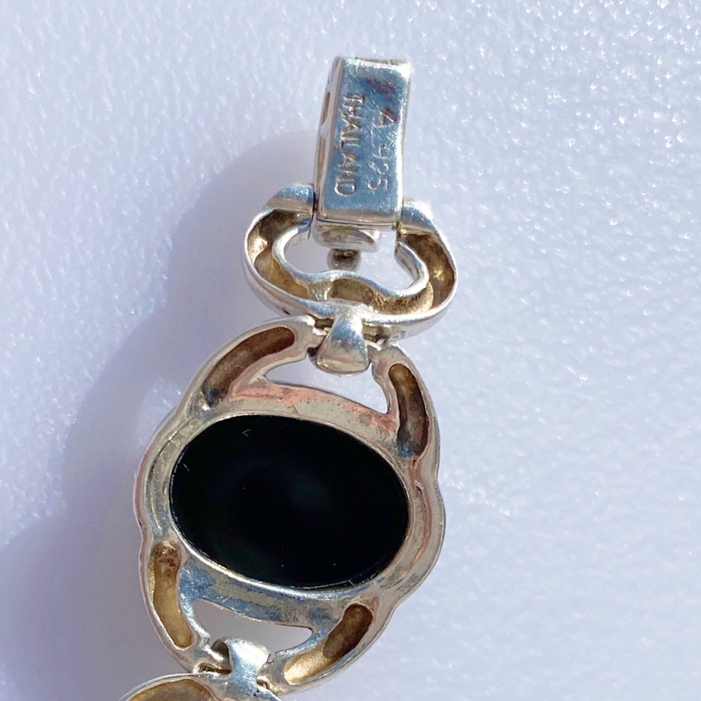 VTG-Sterling Silver 925 Multi Color Onyx, Carnelian & Chalcedony Link Bracelet - Picture 12 of 14